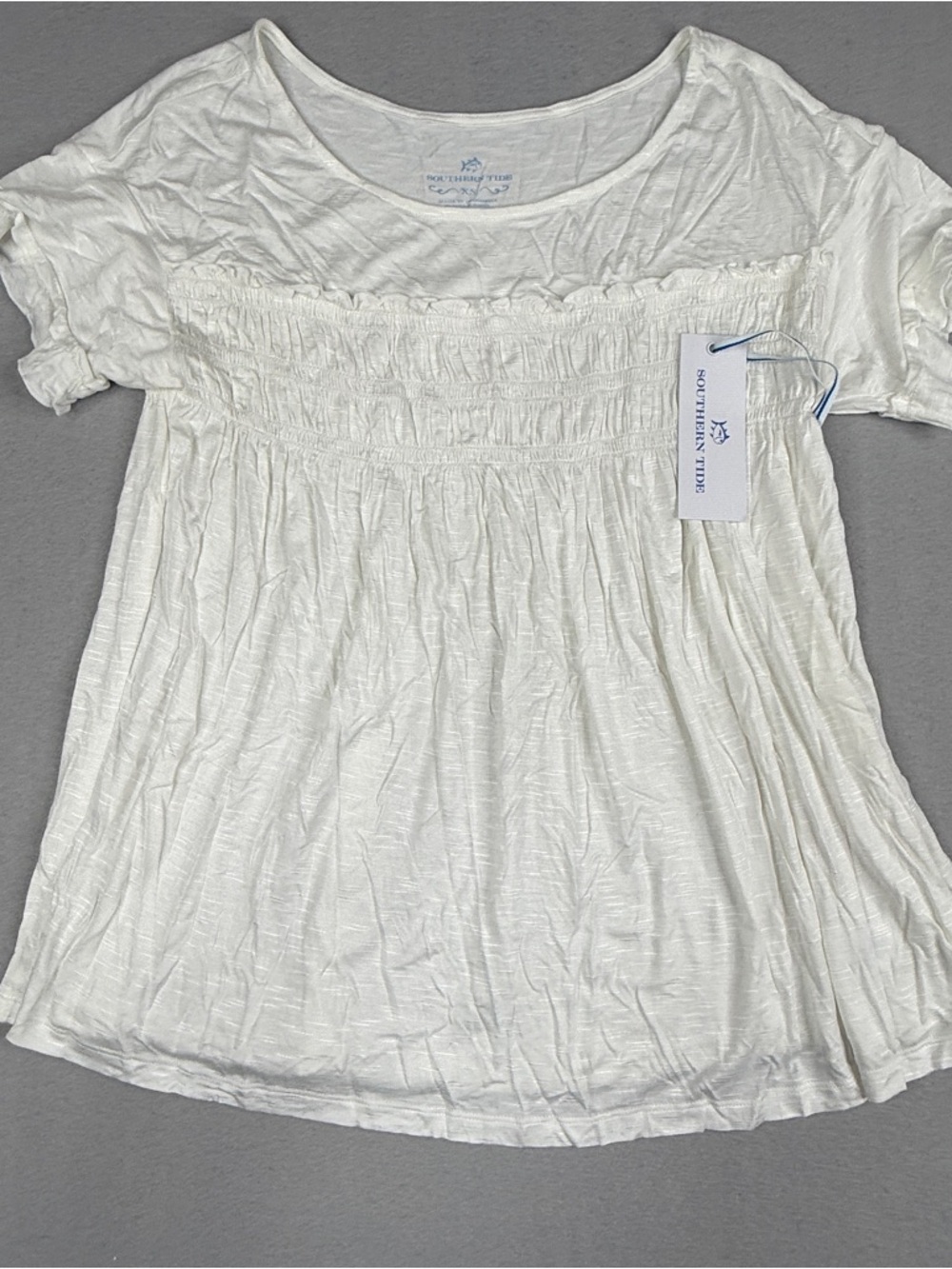 Southern Tide Smocked Babydoll Top Womens XS White NWT Ruffle Coastal Preppy